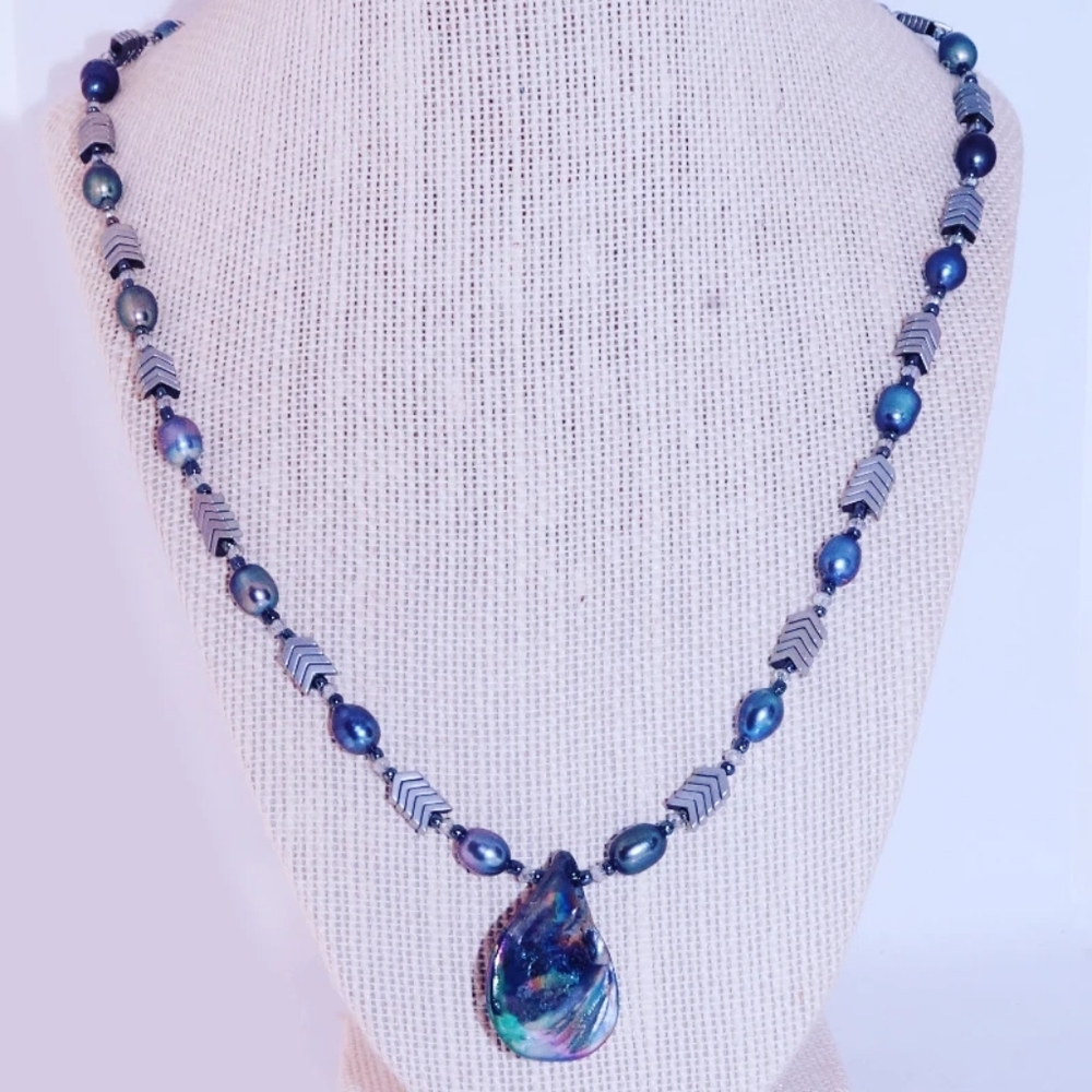 Tahitian Pearl, Nacre Shell charm necklace